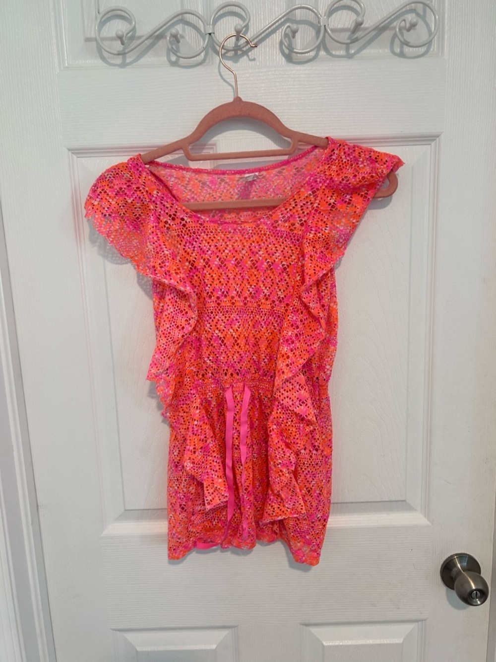 Justice Pink and Orange Girls Eyelet Swim Cover-Up. Size 8